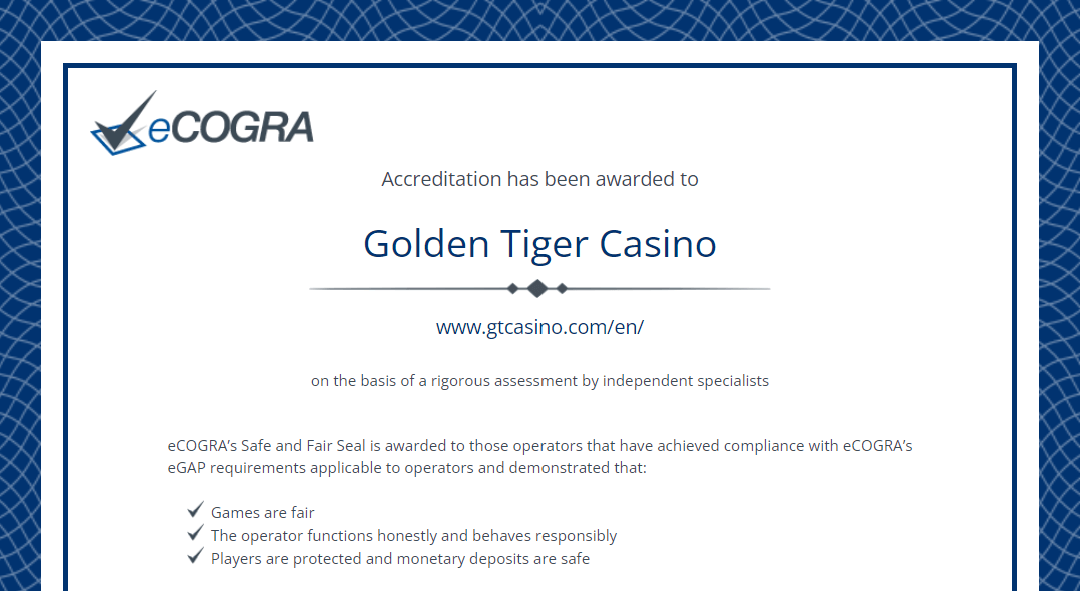 golden tiger casino license